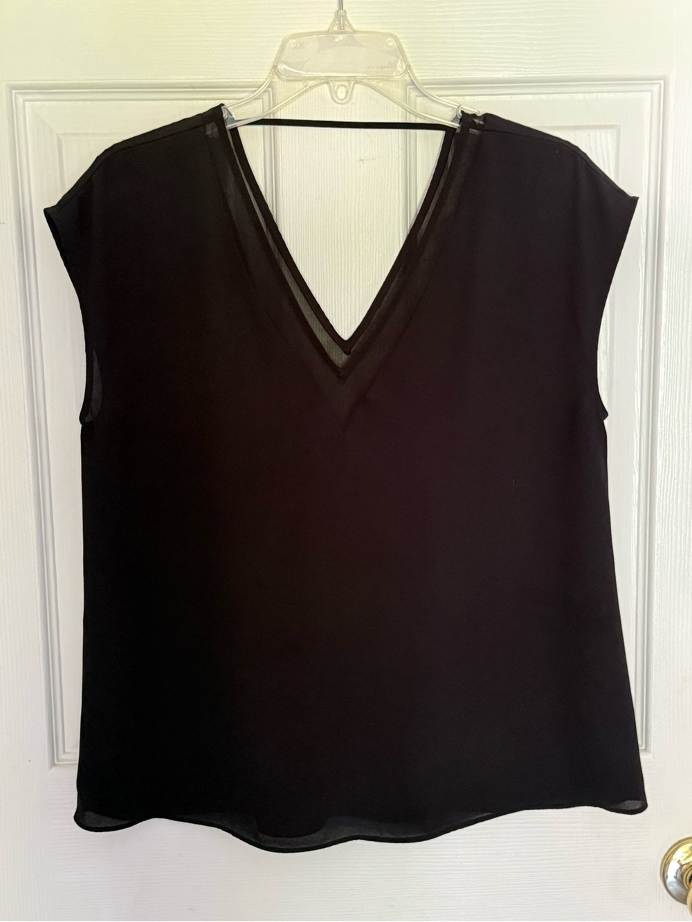 Express Black V Neck Blouse Sheer Trim Deep Back Sexy Flowy Top Size Medium